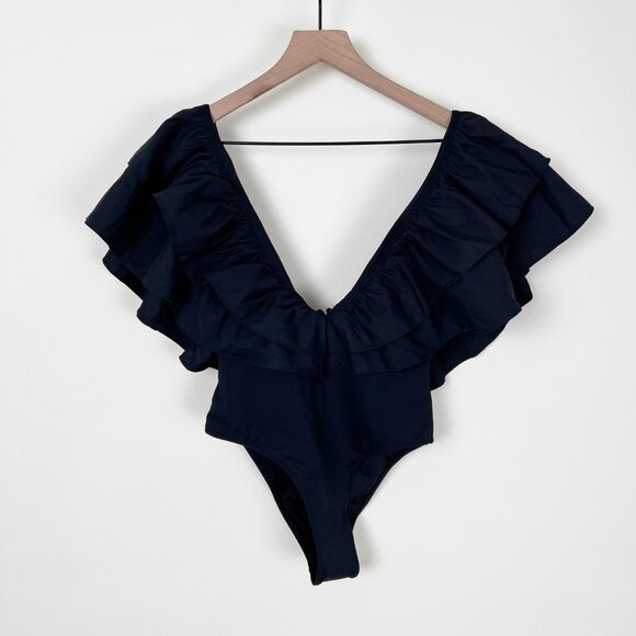 New Zara Blogger Favorite Ruffle Deep Plunge V-Neck One Piece Swimsuit Bodysuit - Picture 11 of 16
